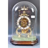 ANTIQUE MID 19TH CENTURY GOTHIC BRASS SKELETON CLOCK IN GLASS DOME