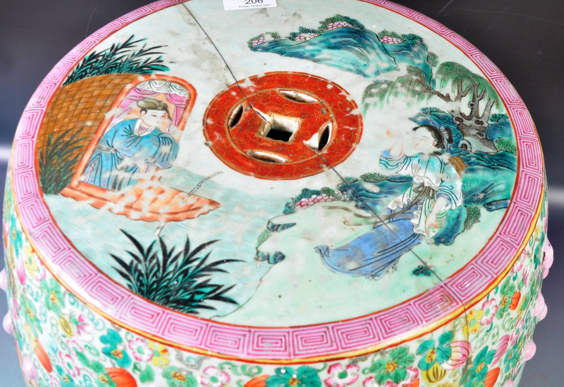 19TH CENTURY CHINESE POLYCHROME PAINTED BARREL SEAT - Bild 2 aus 13