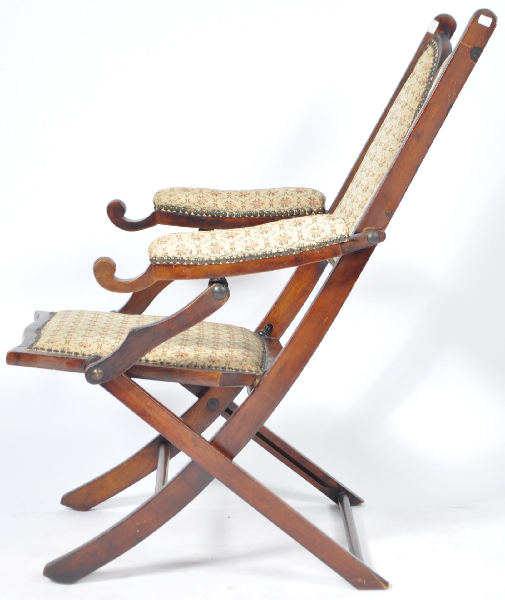 ANTIQUE ART NOUVEAU MAHOGANY FOLDING STEAMER CHAIR - Image 8 of 8