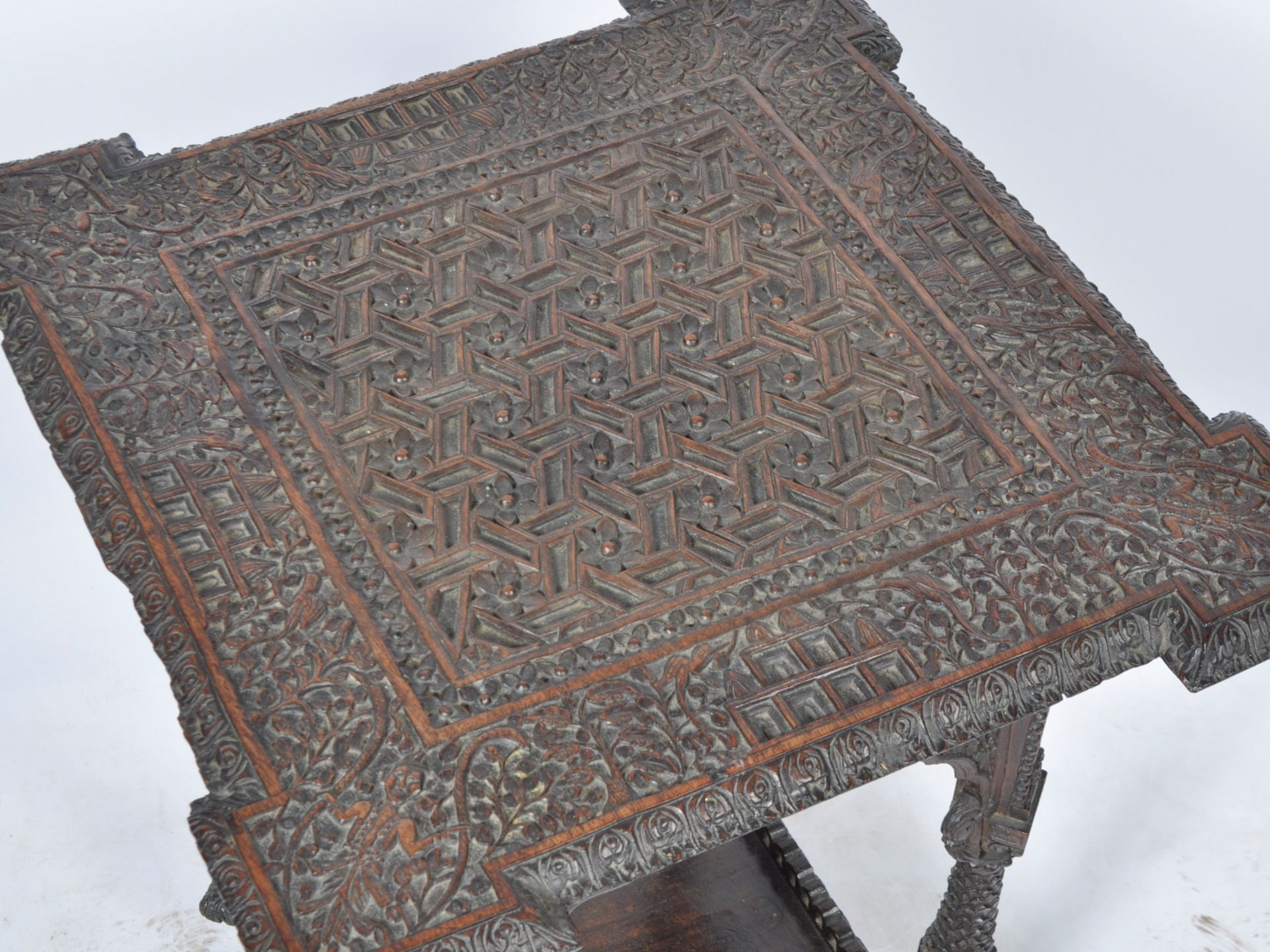 ANTIQUE CARVED ANGLO BURMESE / INDIAN CARVED HARDWOOD SIDE TABLE - Image 4 of 7