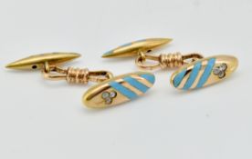 PAIR OF 18CT GOLD ENAMEL & DIAMOND CUFFLINKS