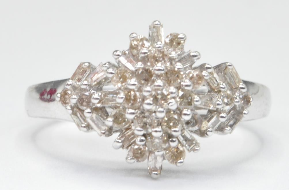 9CT WHITE GOLD AND DIAMOND CLUSTER RING