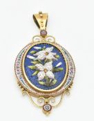 ANTIQUE GOLD & MICRO MOSAIC LOCKET NECKLACE PENDANT