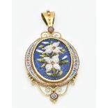 ANTIQUE GOLD & MICRO MOSAIC LOCKET NECKLACE PENDANT