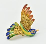 18CT GOLD ENAMEL SAPPHIRE DIAMOND BIRD BROOCH - MAUBOUSSIN