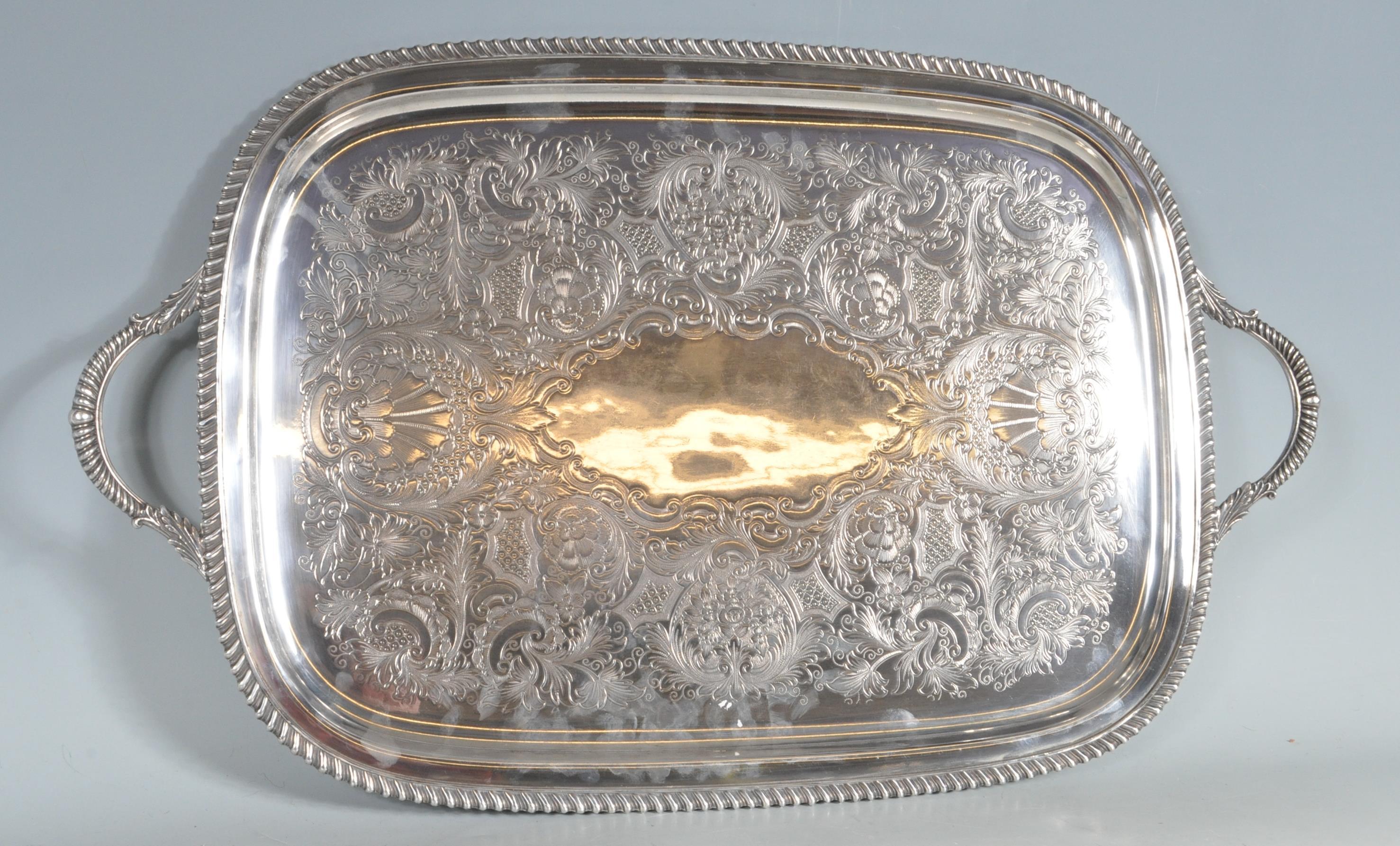 LARGE VINTAGE SILVER PLATE MERIDON SERVING TRAY.