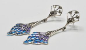 PAIR OF SILVER AND PLIQUE A JOUR EARRINGS