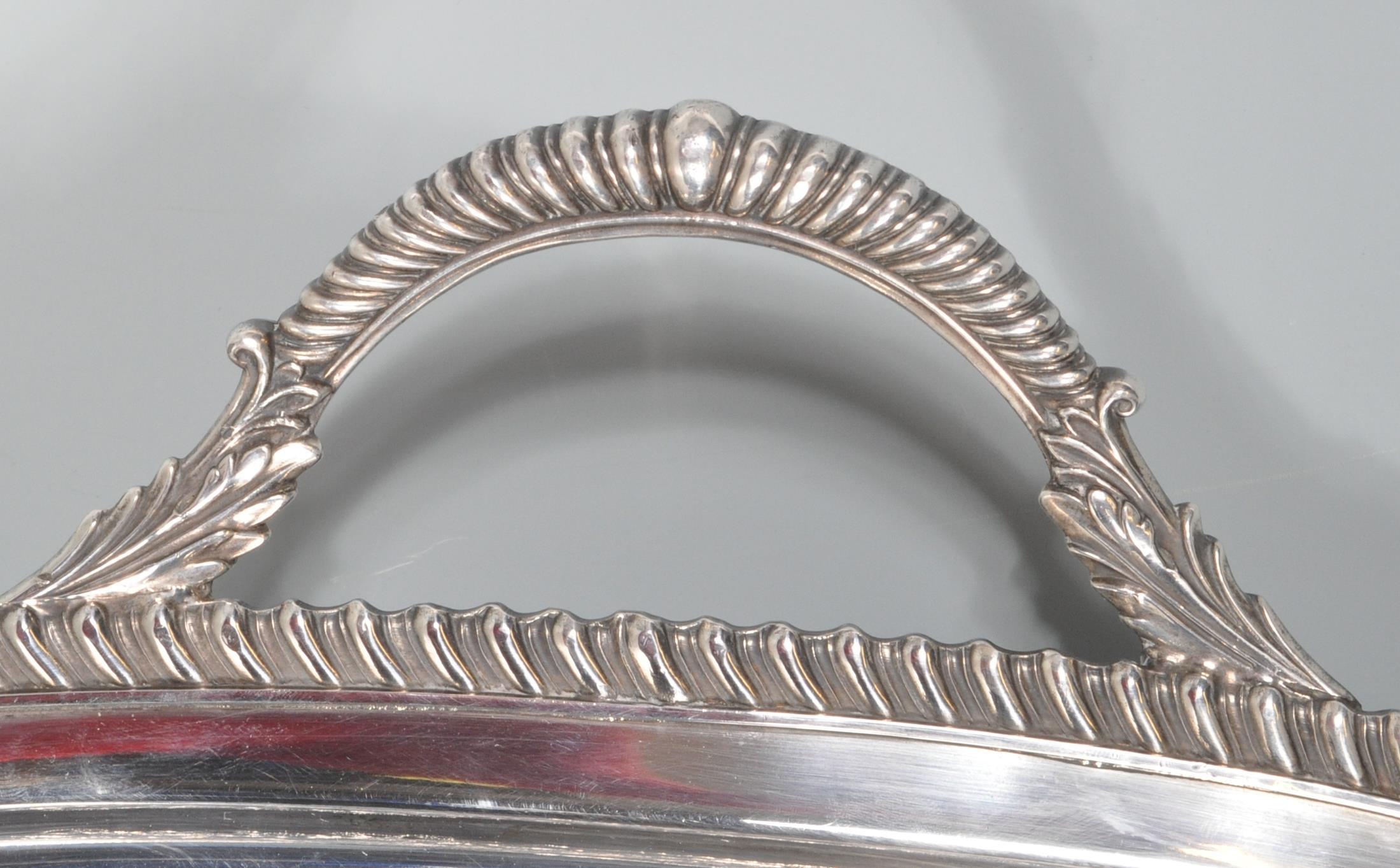 LARGE VINTAGE SILVER PLATE MERIDON SERVING TRAY. - Image 9 of 15
