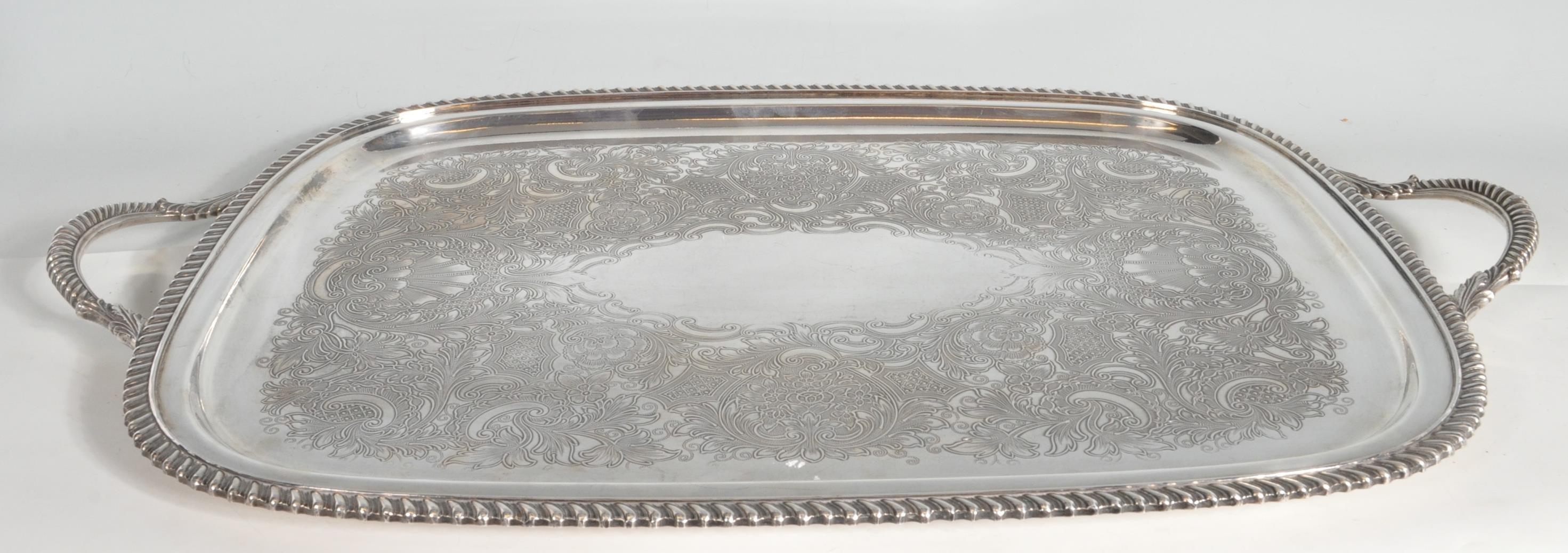 LARGE VINTAGE SILVER PLATE MERIDON SERVING TRAY. - Image 11 of 15