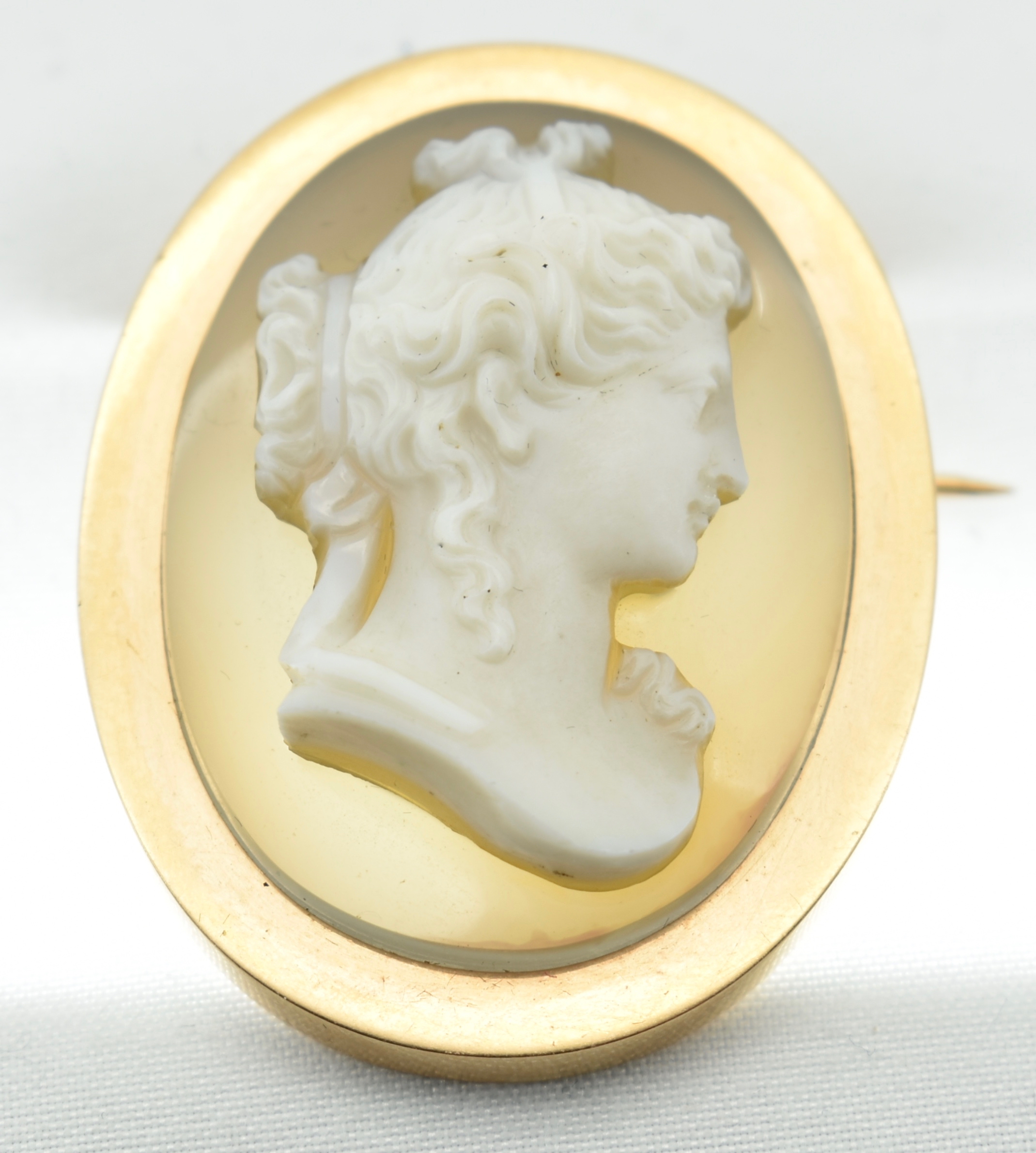 18CT GOLD CARVED AGATE CAMEO BROOCH & PENDANT PIN