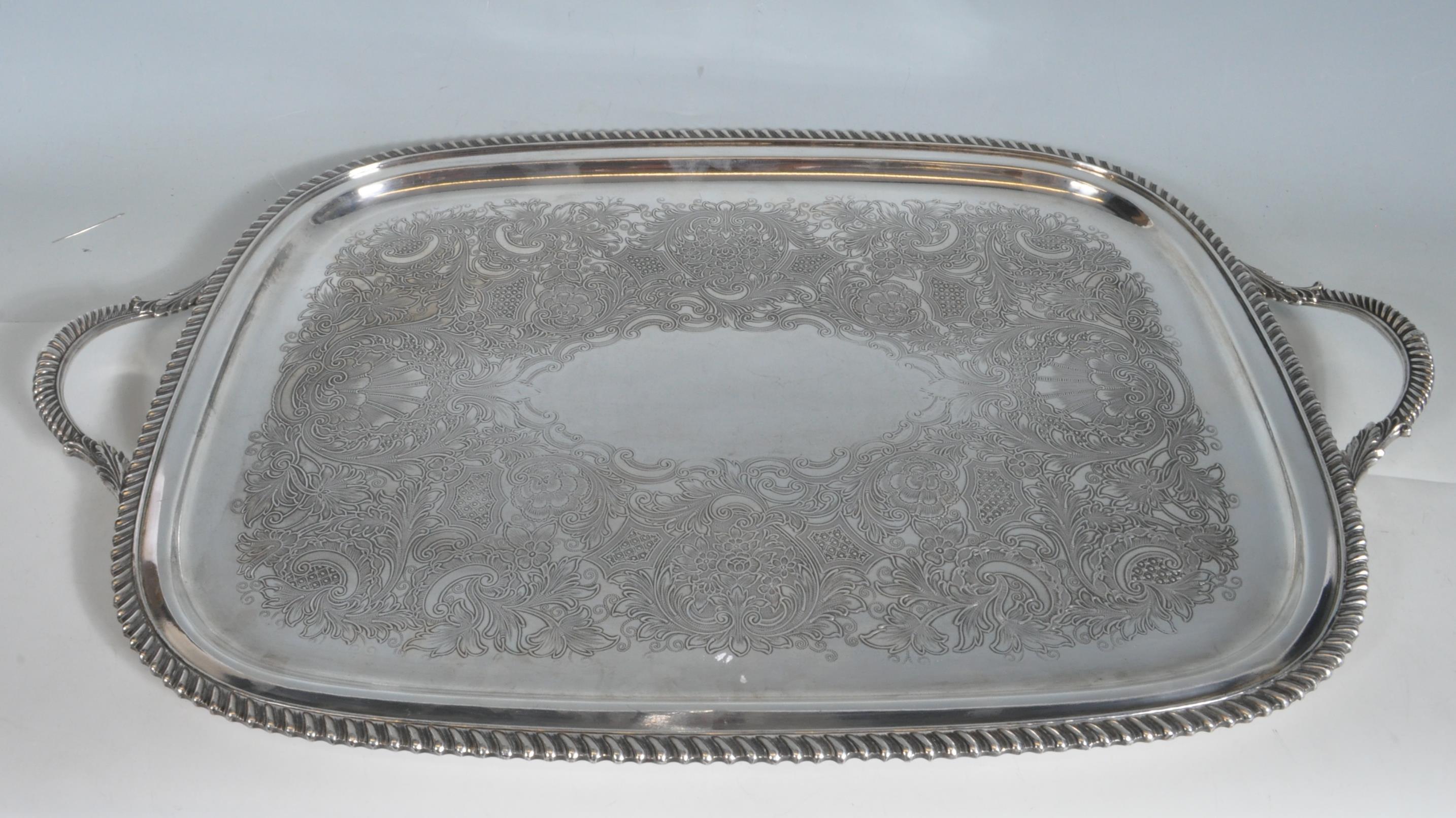 LARGE VINTAGE SILVER PLATE MERIDON SERVING TRAY. - Image 6 of 15