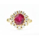 18CT GOLD BURMA RUBY & DIAMOND CLUSTER RING