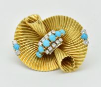 18CT GOLD TURQUOISE & DIAMOND CARTIER BROOCH CLIP