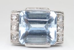 WHITE GOLD AQUAMARINE AND DIAMOND RING