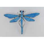 VINTAGE SILVER AND BLUE ENAMEL DRAGONFLY BROOCH