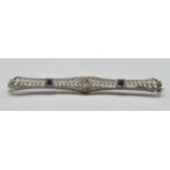 ANTIQUE WHITE GOLD DIAMOND AND SAPPHIRE BAR BROOCH