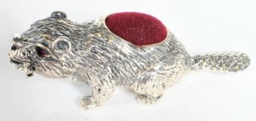 STAMPED 925 SILVER BEAVER PIN CUSHION.