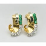 PAIR ART DECO 18CT GOLD EMERALD & DIAMONDS CLIPS