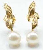 PAIR OF 18CT GOLD PEARL AND DIAMOND EARRINGS