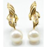 PAIR OF 18CT GOLD PEARL AND DIAMOND EARRINGS