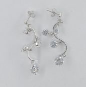 PAIR OF SILVER AND CZ DROP EARRINGS