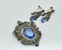 MARCASITE & PASTE EARRINGS & BROOCH PARURE SUITE