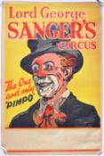 LORD GEORGE SANGER'S CIRCUS - 1940S - PIMPO THE CLOWN ORIGINAL POSTER