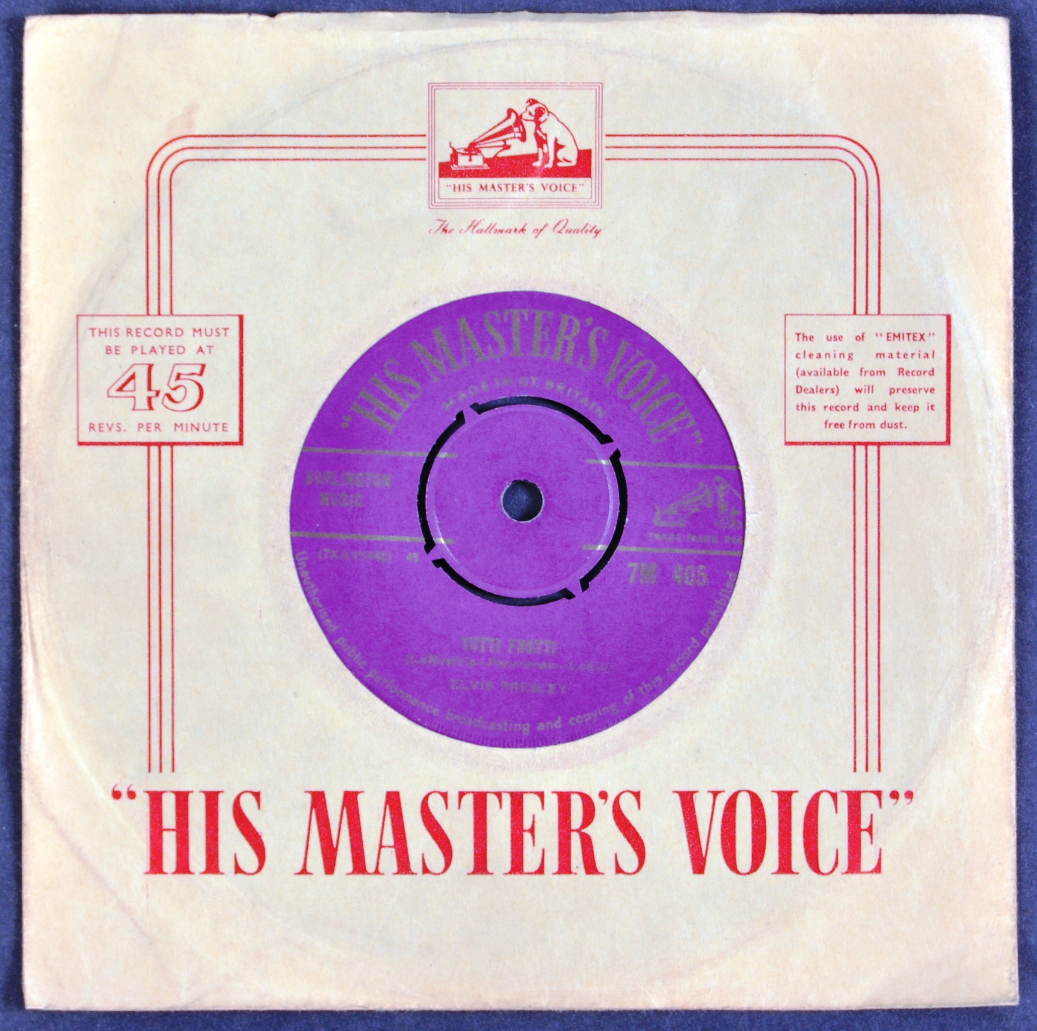 ELVIS PRESLEY - BLUE SUEDE SHOES HMV PURPLE LABEL 45 SINGLE