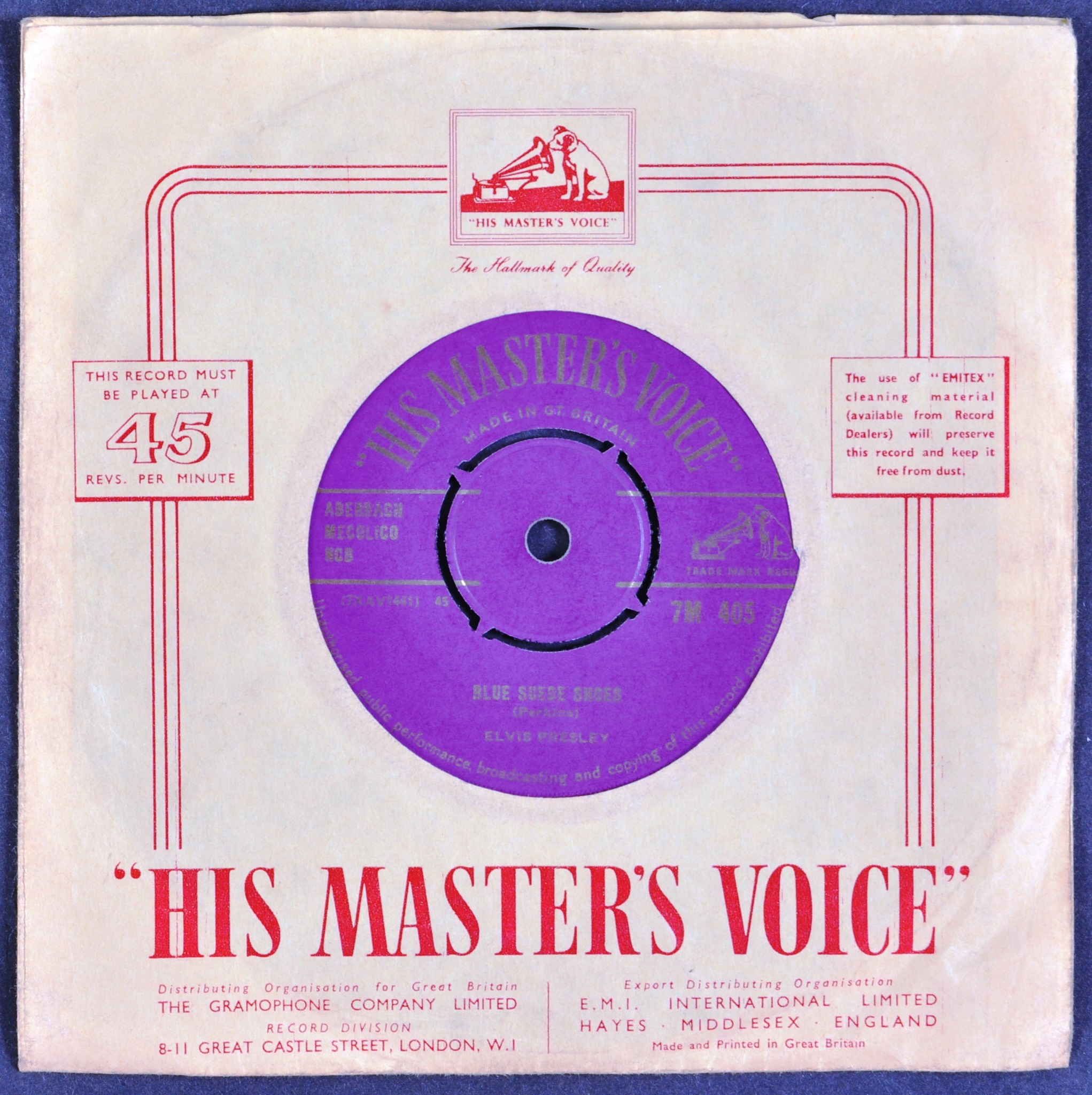 ELVIS PRESLEY - BLUE SUEDE SHOES HMV PURPLE LABEL 45 SINGLE - Image 2 of 4
