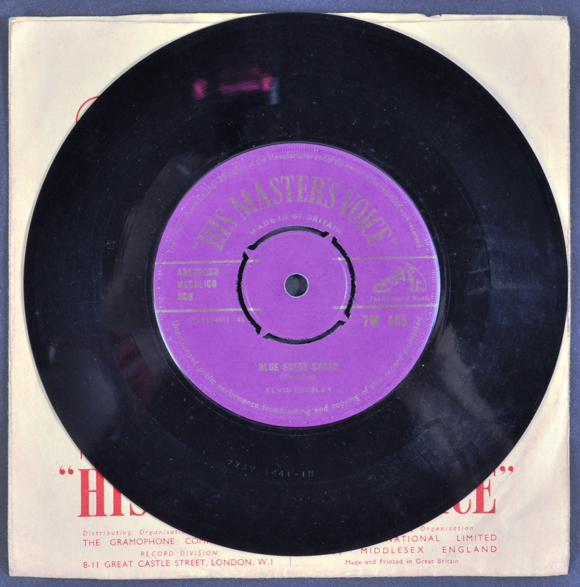ELVIS PRESLEY - BLUE SUEDE SHOES HMV PURPLE LABEL 45 SINGLE - Image 3 of 4