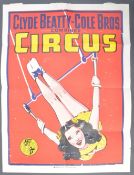 CLYDE BEATTY COLE BROS COMBINED CIRCUS - ORIGINAL 1950S POSTER