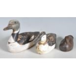 THREE WOODEN DUCK FIGURINES