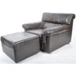 LEBUS BRITISH DESIGN PATCHWORK LEATHER ARMCHAIR AND FOOTSTOOL