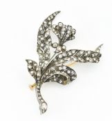 ANTIQUE 18CT GOLD SILVER & DIAMOND FLORAL BROOCH PIN