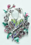 STAMPED 925 SILVER EMAMELLED AND PLIQUE A JOUR BIRD BROOCH.