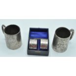 GROUP OF SILVER INCLUDNG CHRISTENING CUPS AND NAPKIN RINGS