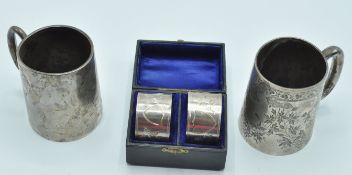 GROUP OF SILVER INCLUDNG CHRISTENING CUPS AND NAPKIN RINGS