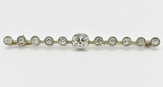 ANTIQUE 18ct WHITE GOLD & DIAMOND BAR BROOCH PIN