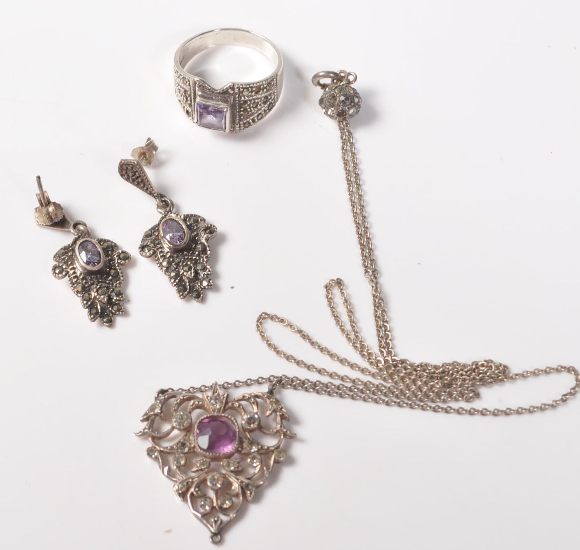 VINTAGE FRENCH SILVER AND PURPLE STONE JEWELLERY SUITE