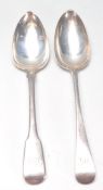 TWO EARLY 19TH CENTURY GEORGE III SILVER HALLMARKED SPOONS