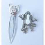SILVER BOOK MARK AND WHITE METAL AND OPAL BROOCH