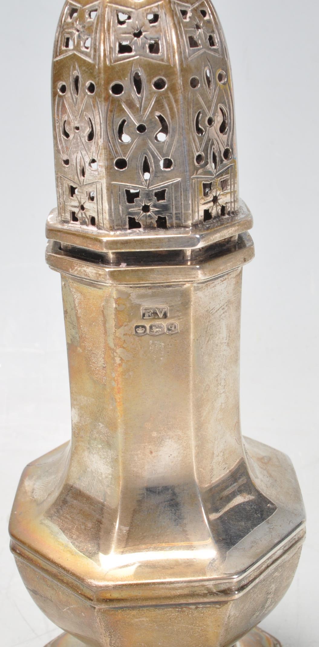 An early 20th century circa 1930’s silver sugar sifter / shaker of a baluster form with pierced led, - Image 2 of 3