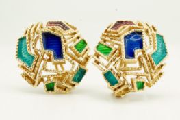 PAIR OF 18CT GOLD & ENAMEL EAR CLIPS