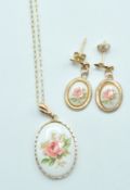 9CT GOLD LADIES SET - PENDENT NECKLACE AND EARRINGS