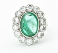 PLATINUM EMERALD AND DIAMOND CLUSTER RING