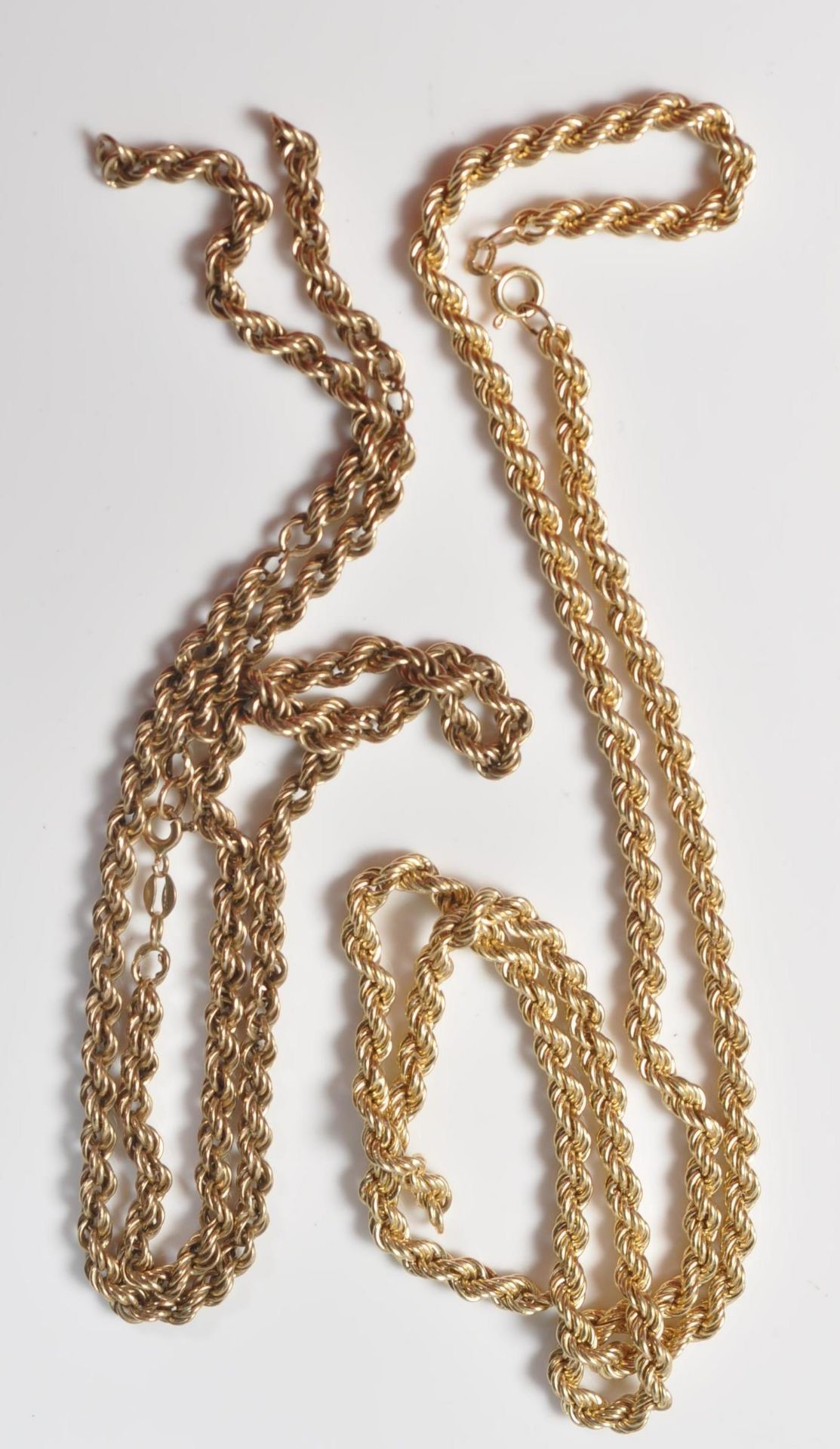 TWO 9CT GOLD ROPE TWIST CHAIN NECKLACES