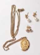 9CT GOLD NECKLACE WITH PENDANT AND TWO PAIRS OF EARRINGS