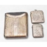 TWO EDWARDIAN SILVER HALLMARKED VEST CASE AND STERLING POUCH