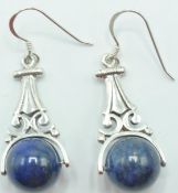 PAIR OF STAMPED 925 SILVER AND LAPIS LAZULI EARRINGS.