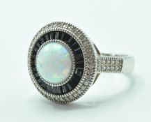 STAMPED 925 SILVER OPALITE AND CZ SET ART DECO STYLE RING.